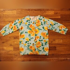 Isaac Mizrahi Live! Seafoam Green Orange and Yellow Floral Cardigan Size S